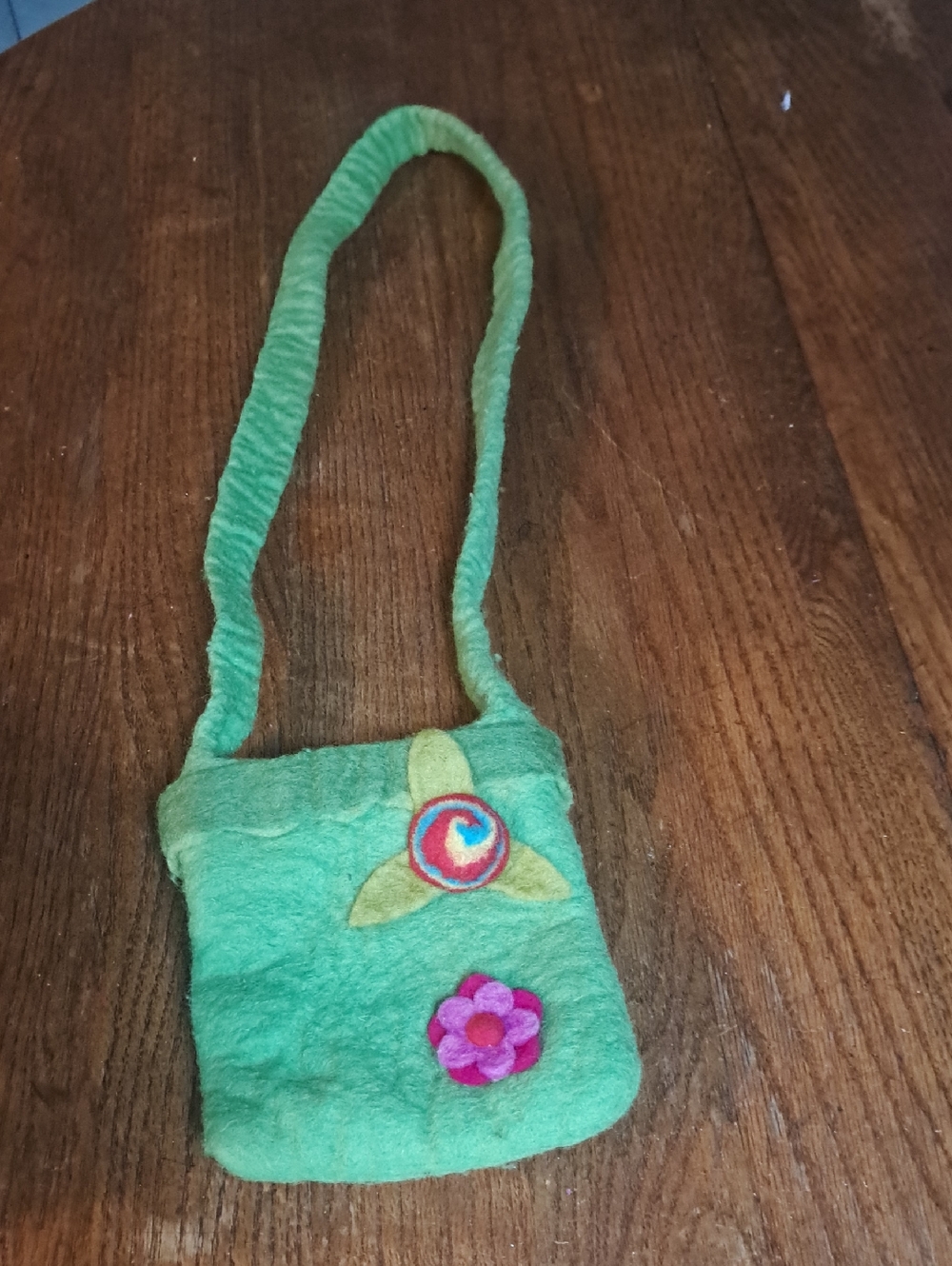 Green Felt Floral Crossbody Bag
